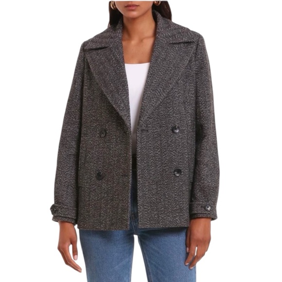 AVEC LES FILLES black chevron double breasted short peacoat Small S NEW NWT - Picture 1 of 7